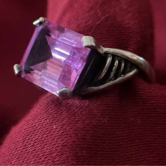 Vintage Hand Made Pink Sapphire Sterling Silver Ring Asymmetrical Size 5.75 - Picture 2 of 6
